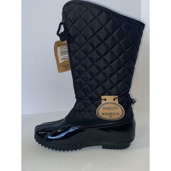 Magellan Quilted Duck Boots Rain Outdoor Faux Fur Black Rubber Zipper Womens 7 - Picture 9 of 14